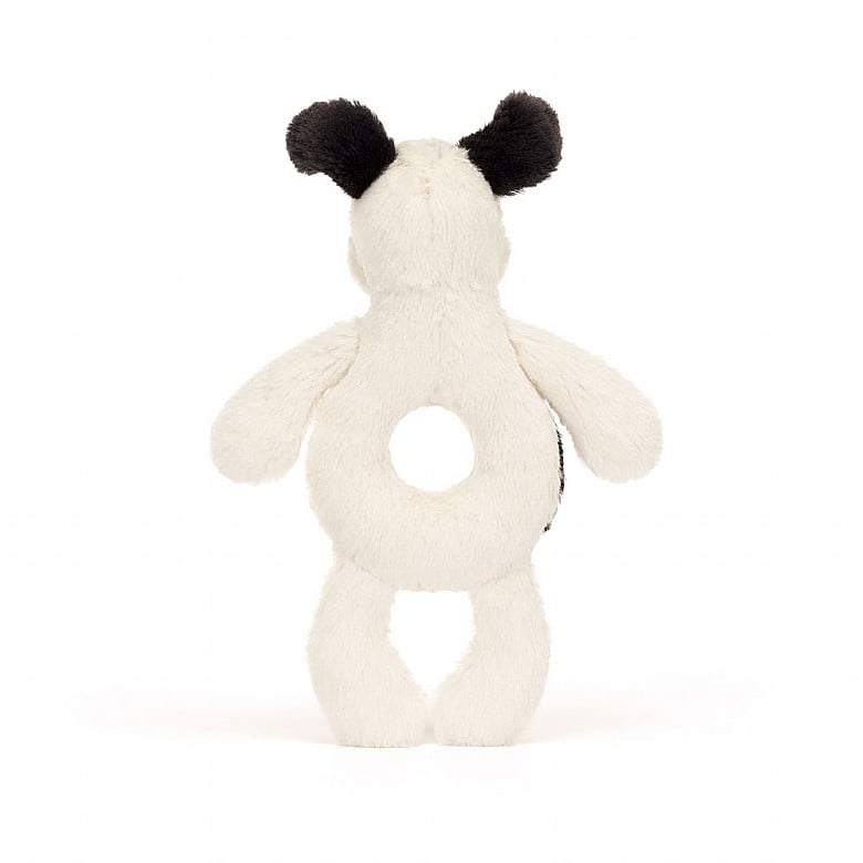 Bashful Black and Cream Puppy Ring Rattle